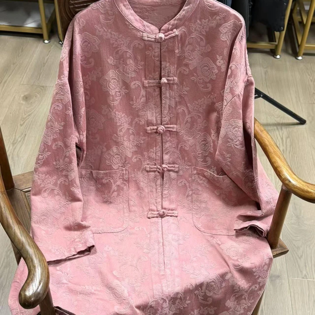 【云目悠悠】春季纯亚麻新中式盘扣女士显瘦长款开衫-20241367