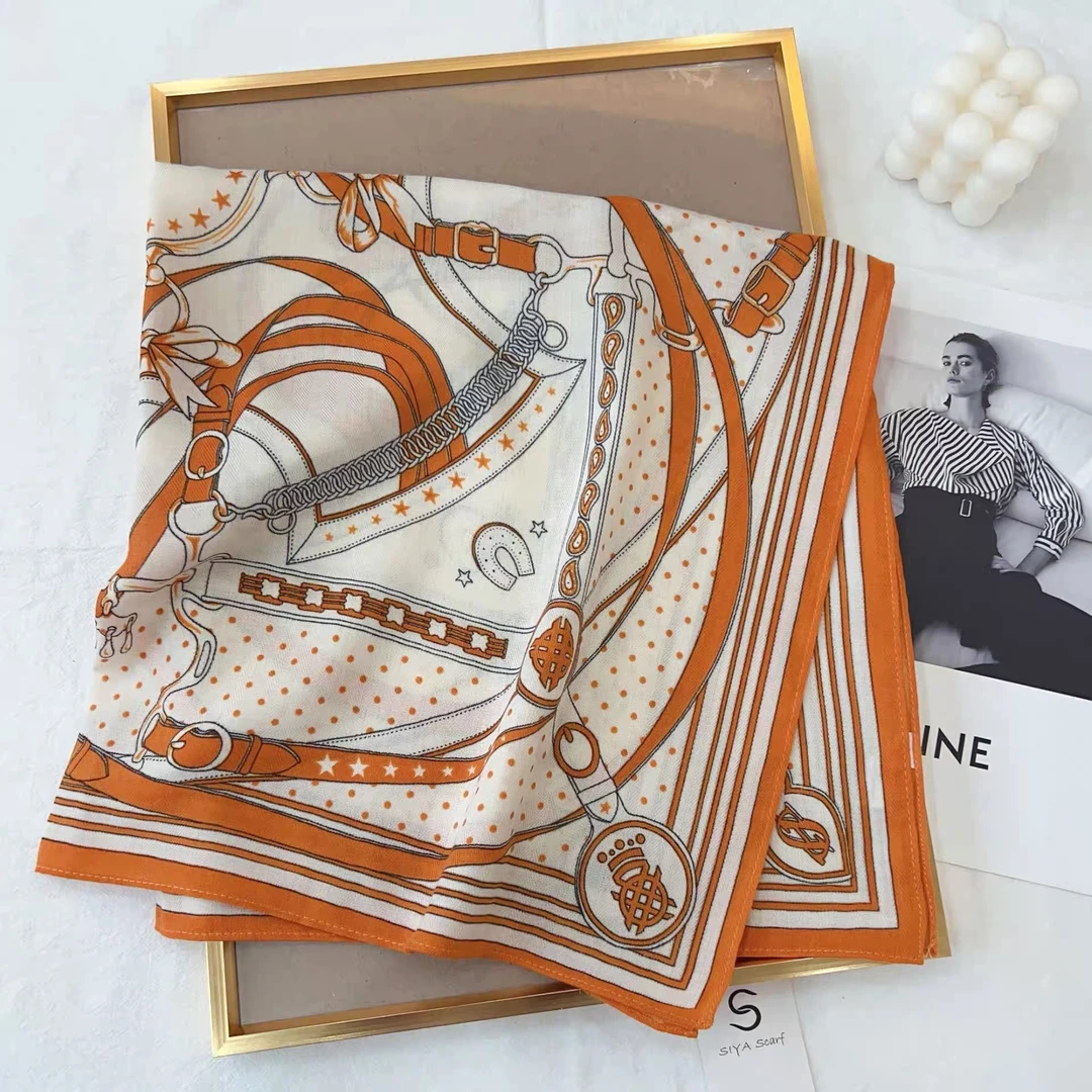 Y新款丝巾百搭撞色星座罗盘丝巾春夏新款彩色丝巾外出披肩丝巾女