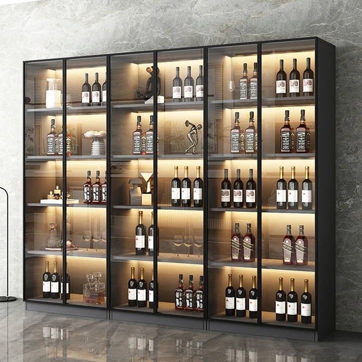 轻奢酒柜玻璃门客厅展示柜靠墙一体现代简约高档家用酒架储物柜子
