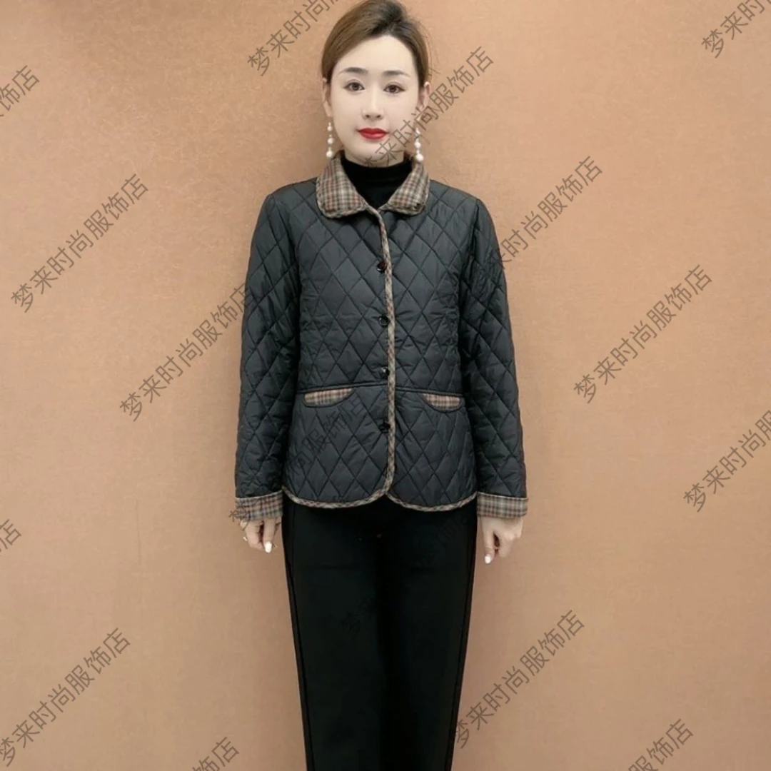 秋冬季小香风棉服常规网红外套短款时尚翻领百搭休闲中老年妈妈装