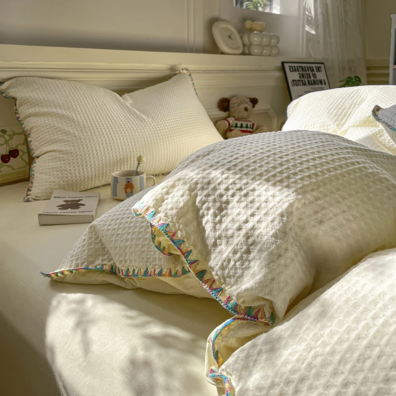 路约威格纯棉华夫格床上四件套全棉新款秋冬季加厚被套学生床单三