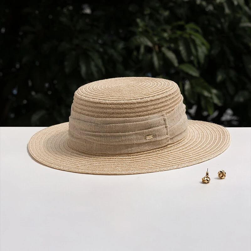 疯帽子 进口菲律宾麻遮阳帽女透气草帽子亚麻布平顶帽25年春夏新