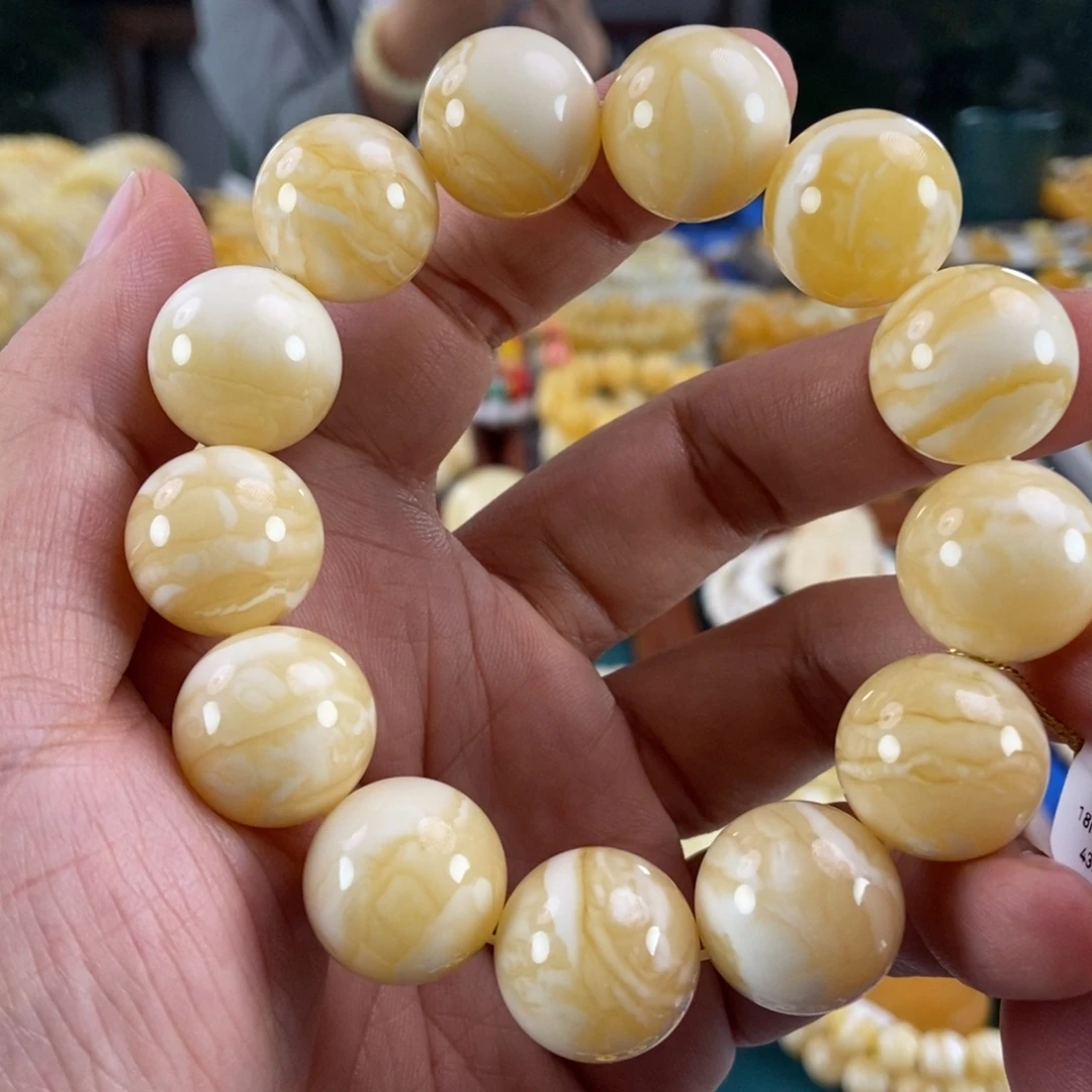 琥珀未镶嵌珠宝奇石18虎皮纹同料串43.51