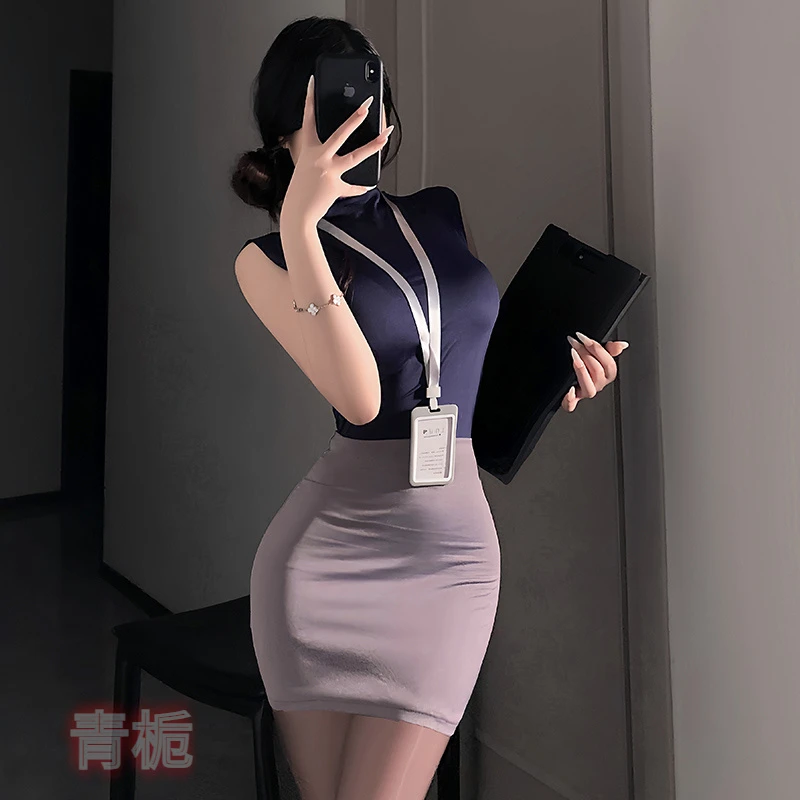 性感气质显瘦辣妹纯欲风秘书收腰修身包臀裙空姐制服激情夜店套装