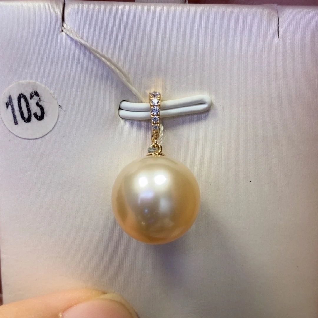 18K金镶嵌海水珍珠吊坠(不含链)干枯玫瑰金正圆无瑕12.7mm