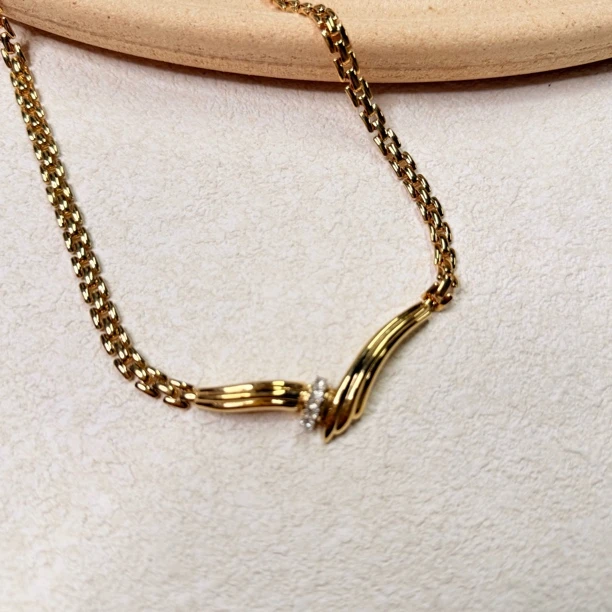 铜合金合成锆石项链 【六六中古】孤品复古项链th6920链长40