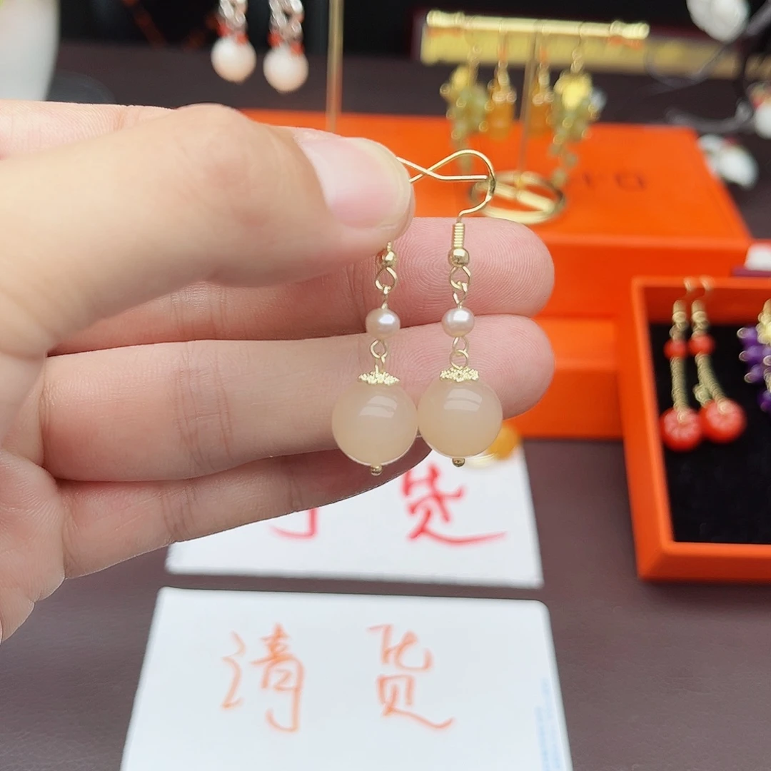 玛瑙/玉髓耳饰银S925镶嵌