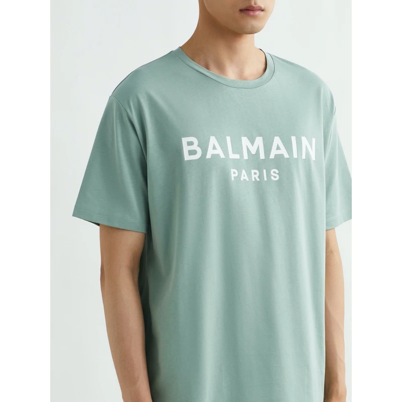 BALMAIN 夏季男女同款薄荷绿宽松印花棉质T恤