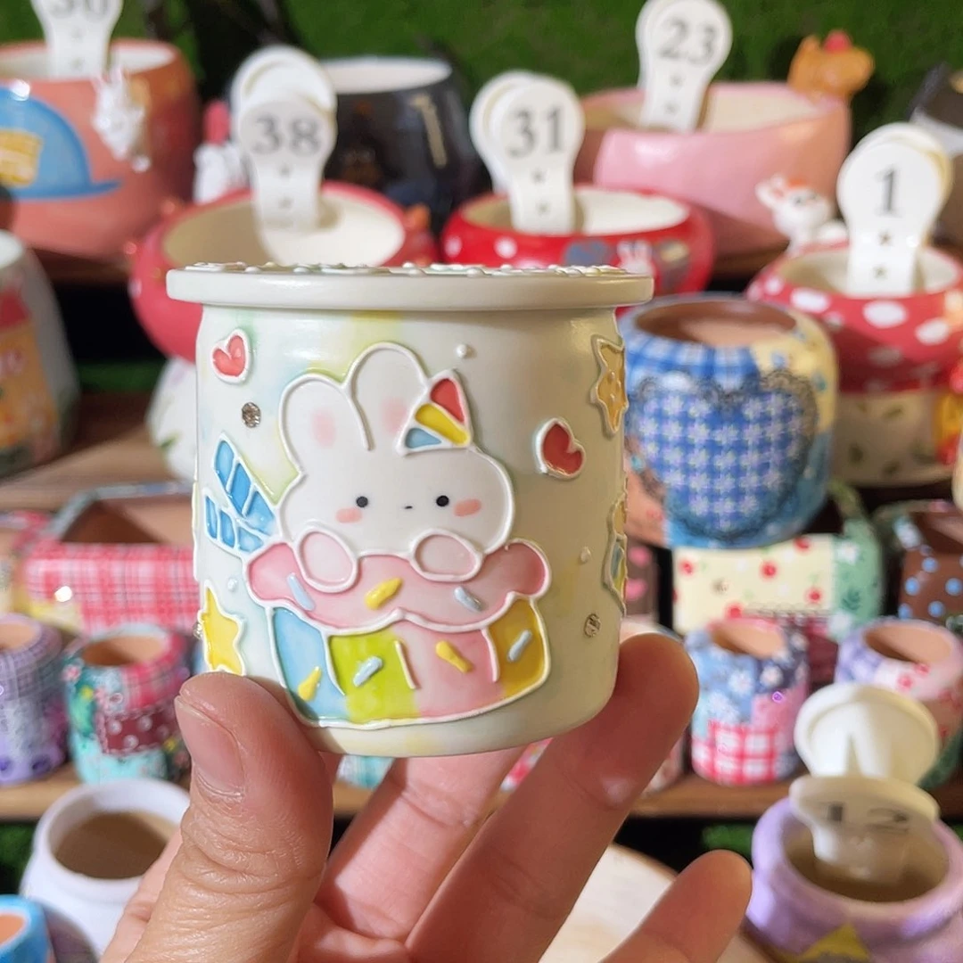 红陶立体手绘直筒….手工手绘