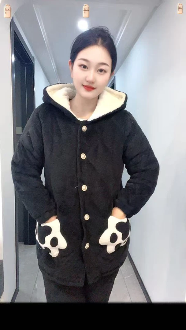 冬季连帽家居服套装家居服睡衣成人睡衣加厚女生保暖