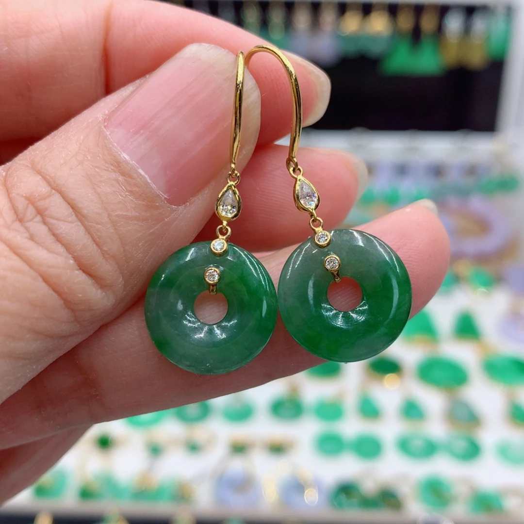 翡翠18K金镶嵌耳饰