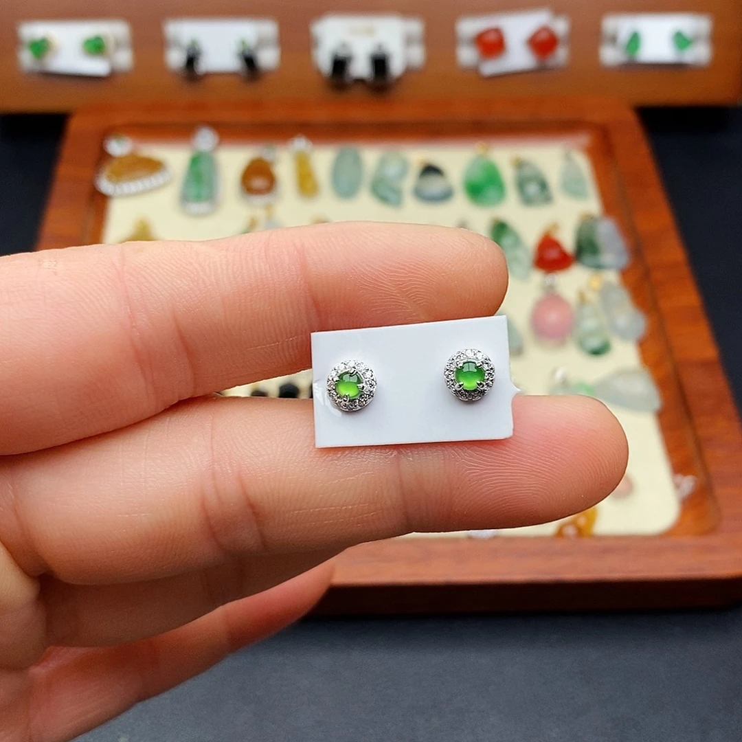 银S925镶嵌翡翠耳饰