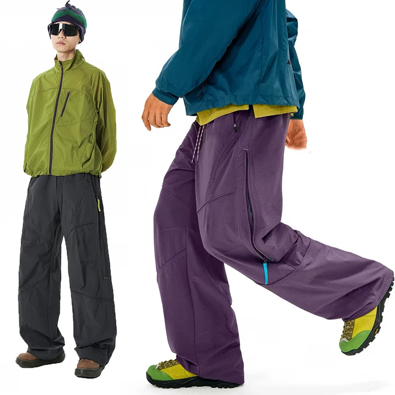 山系伞兵裤男户外防水冲锋裤女轻量徒步软壳裤宽松工装直筒长裤