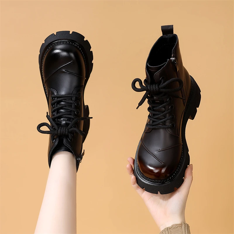 爆款厚底马丁靴女2025新款冬季英伦加绒巨好看显瘦增高短靴大码41