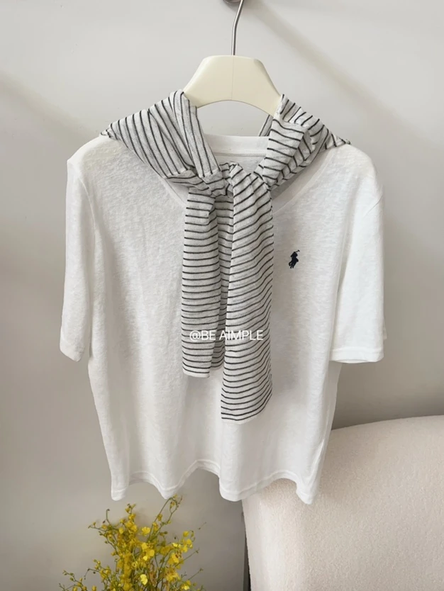 「金小姐」夏款超舒服V领雪花麻显瘦T恤～