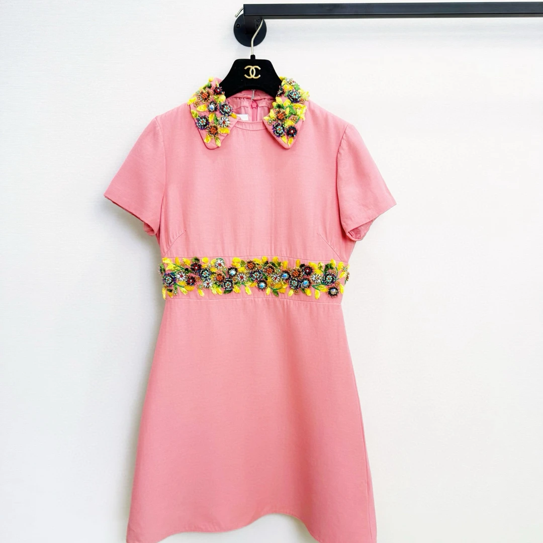 99新 Valentino/华伦天奴 粉色真丝花卉连衣裙 正品 40码