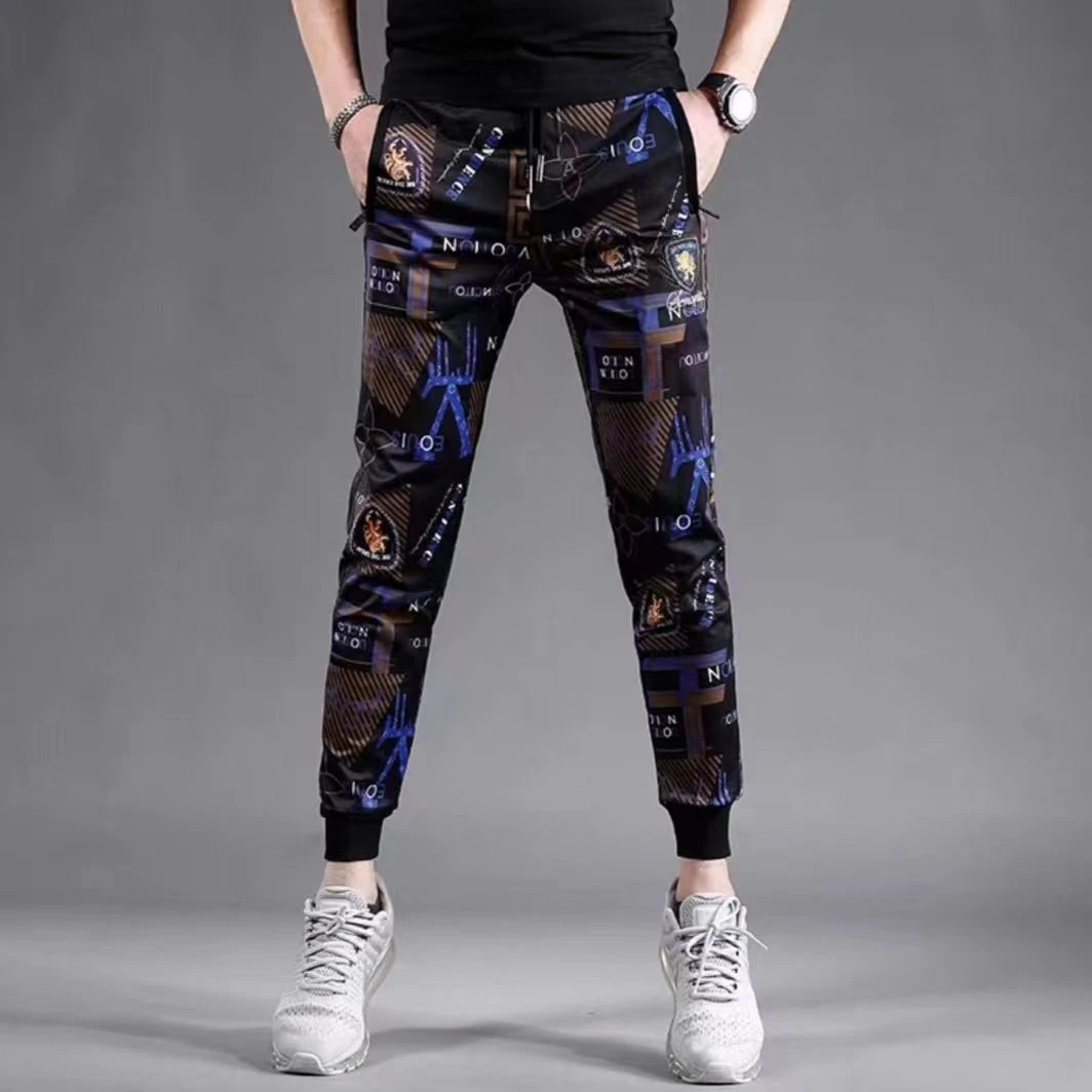 商务气质男士长裤夏季薄款修身百搭时髦小脚裤印花乱花设计高级感