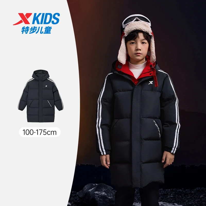 【冬季外出】中大童运动连帽三防中长款保暖绒羽绒