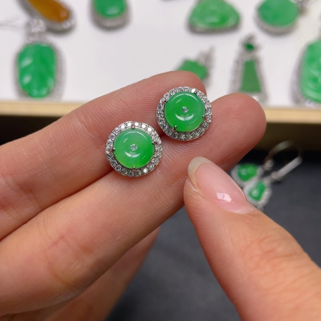 翡翠吊坠(不含链)银S925镶嵌耳钉