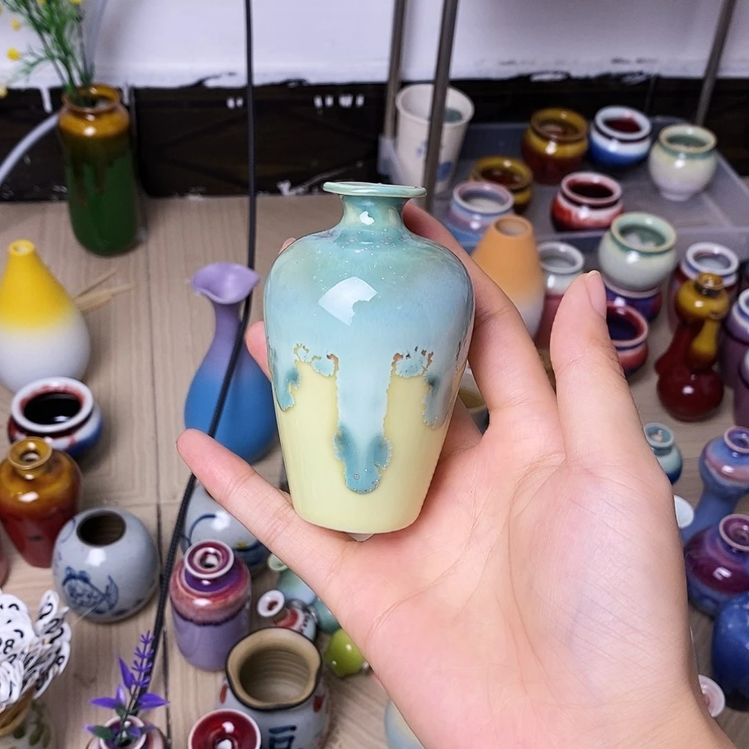 摆件巴掌大不插花景德镇高温陶瓷小花器