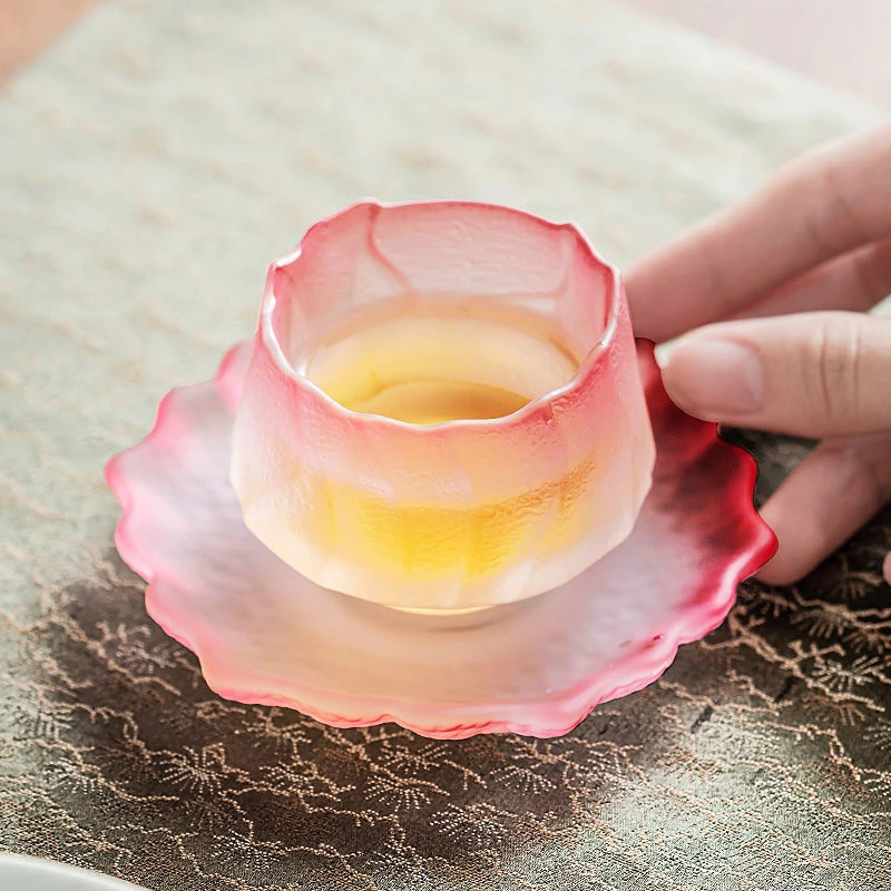 YH粉色琉璃杯家用办公轻奢高颜值端午个人专用泡茶杯功夫磨砂品茗
