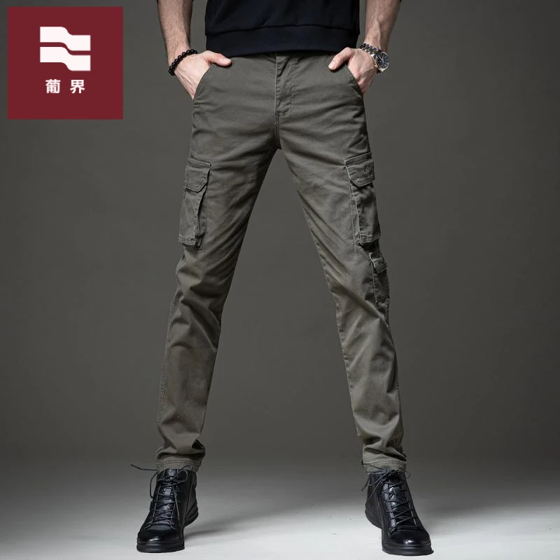 秋季款高端男士工装裤欧美修身弹力小脚裤户外多口袋休闲迷彩美式