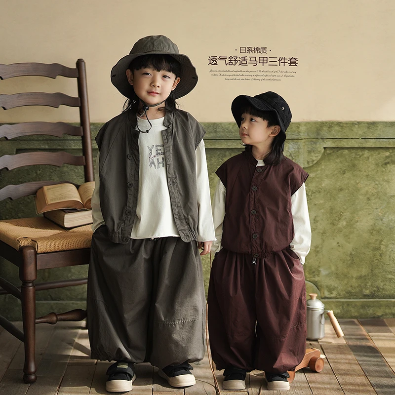 砚台家男童帅气套装新马甲宝宝裤子男孩打底衫三件套ST-585马甲