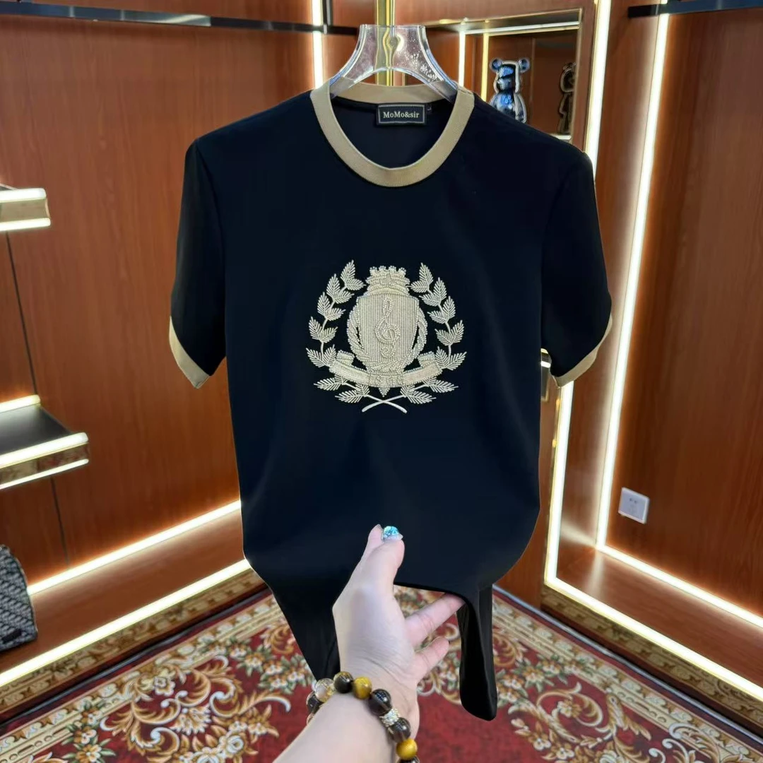 【OPQ】2025夏季新款圆領休閑半袖修身休闲刺繡T恤9216款01