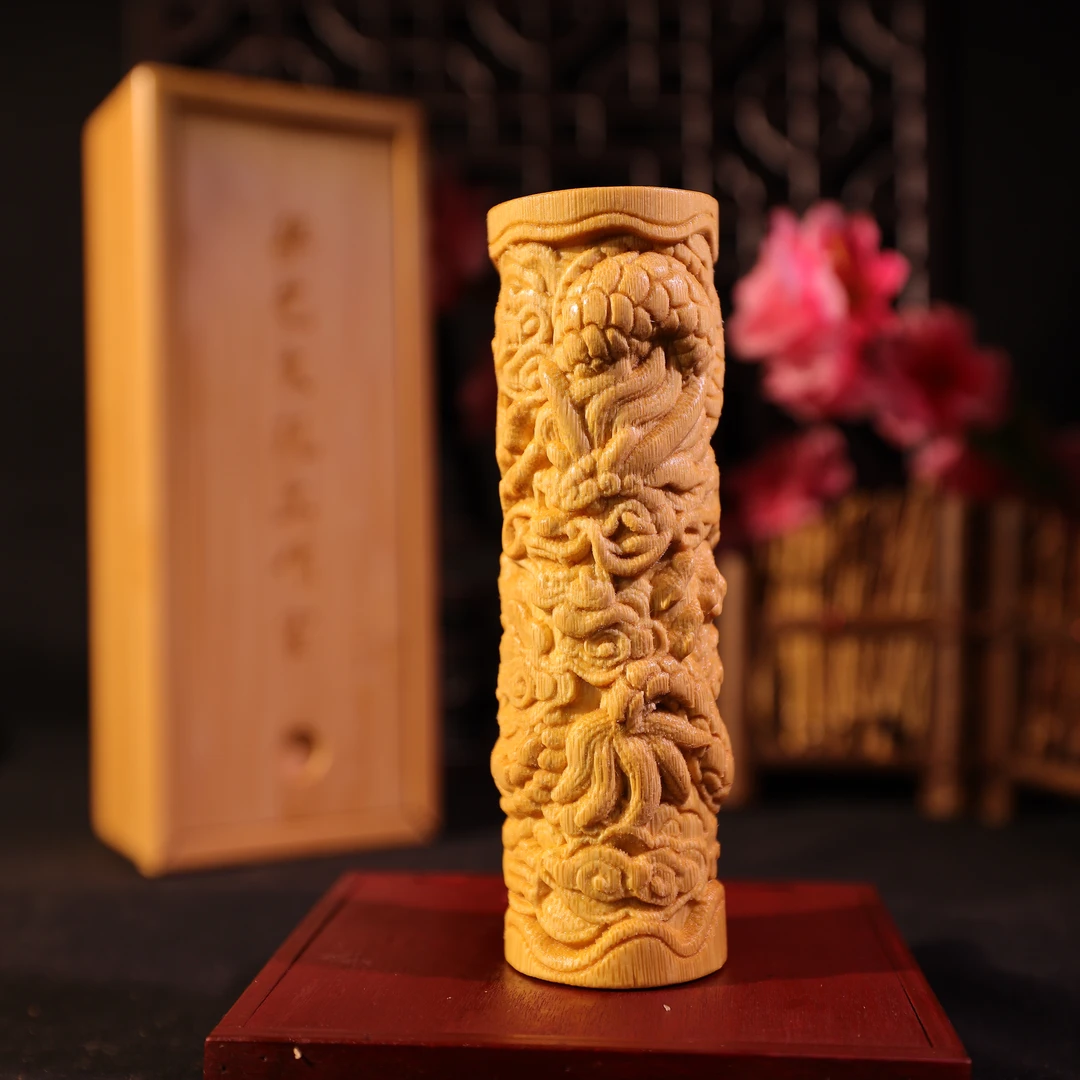 【御泓轩】大直径盘龙柱  高12公分左右  实心竹雕刻