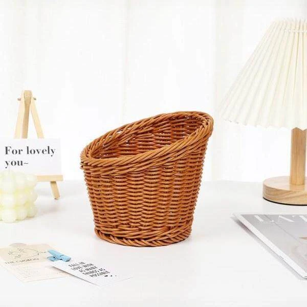 火锅菜筐圆柱形桶状菜篮纯手工藤编水果篮点心篮爆米花篮小菜篮