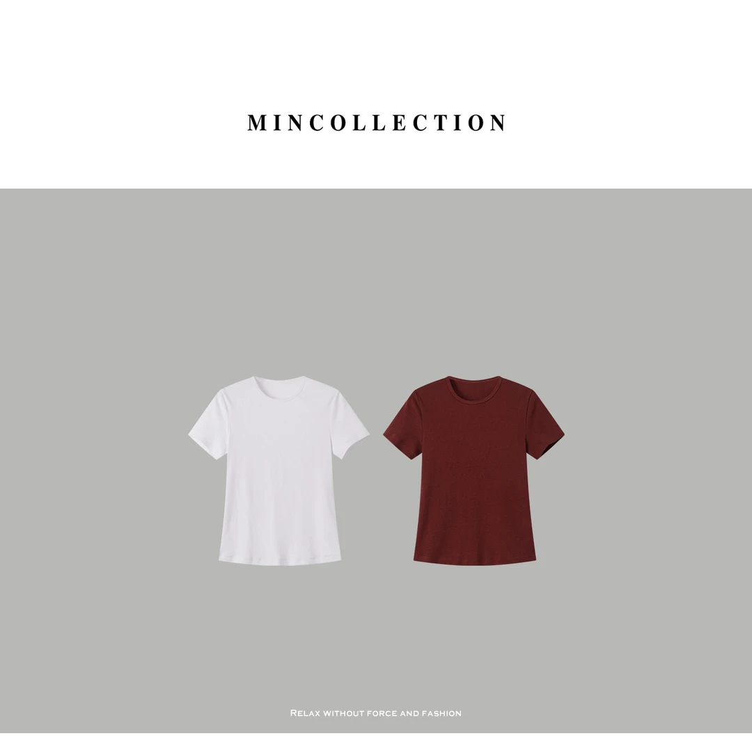 修身罗纹T/百搭显瘦高弹螺纹净版纯色T恤