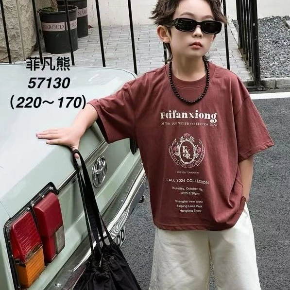 休闲风男套头美式工装风夏季百搭纯色童装男士套装