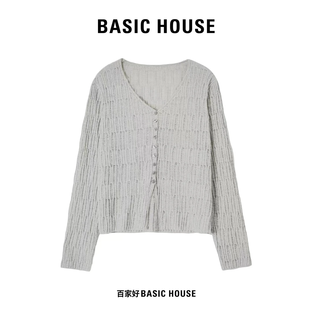 Basic House/百家好2025年新款V领时百搭长袖针织衫3012 YAO