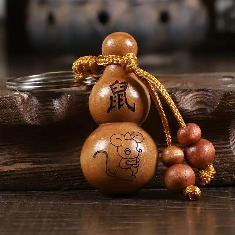 【先生推荐】正品十二生肖桃木葫芦钥匙扣汽车挂饰实木招财福禄饰品