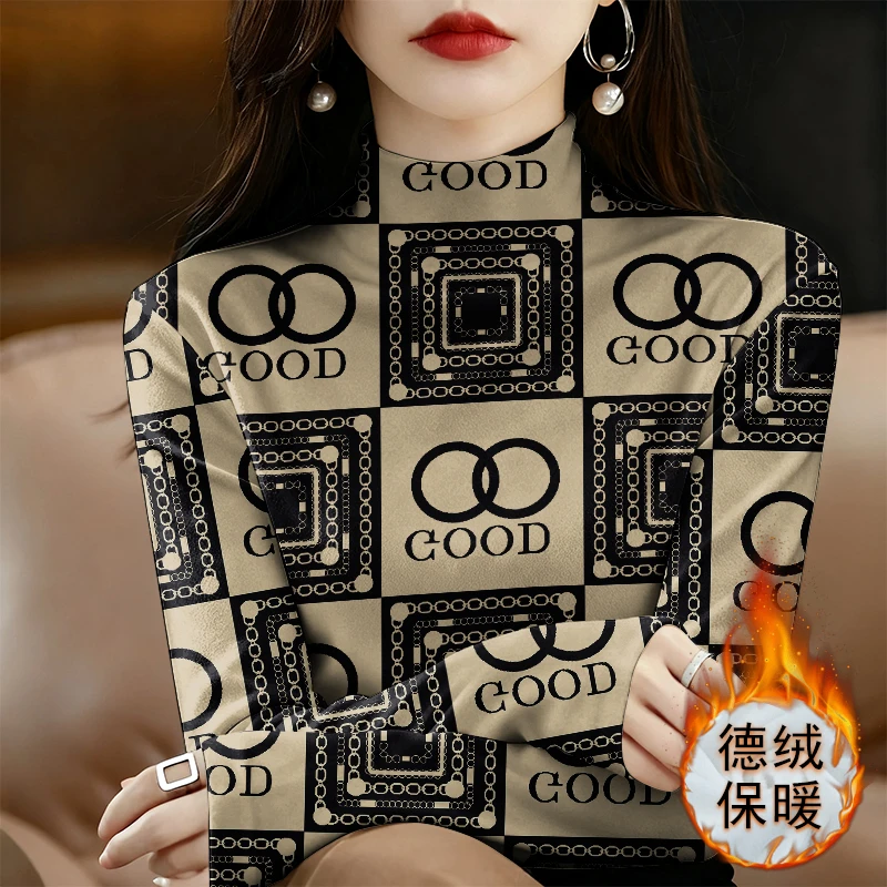 半高领德绒打底衫女2025秋冬新款磨毛修身内搭长袖t恤保暖上衣女