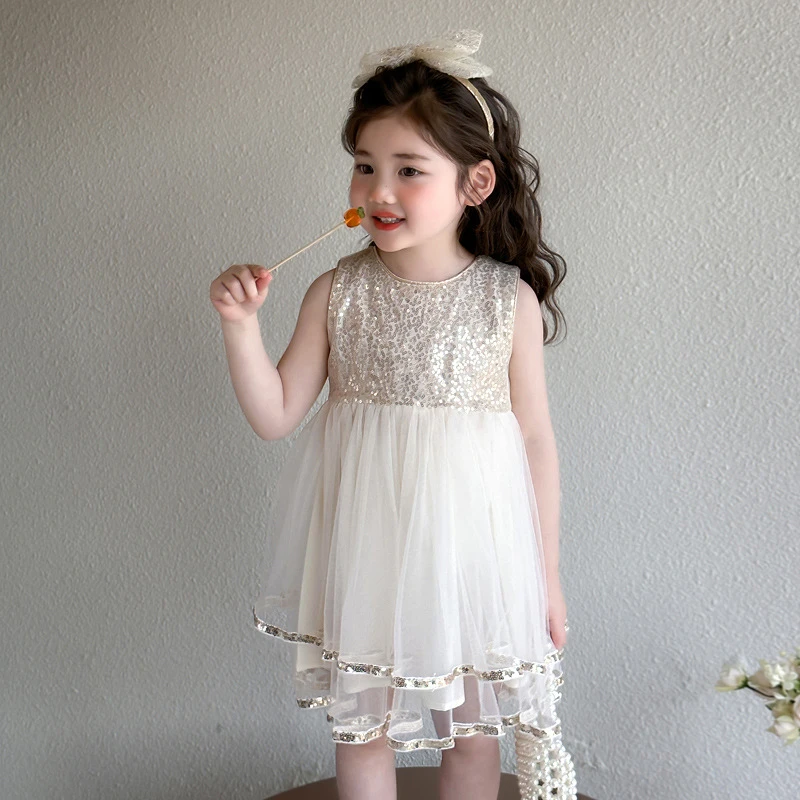 女童无袖网纱连衣裙夏季2025新款洋气女宝宝蝴蝶结背心裙儿童气质