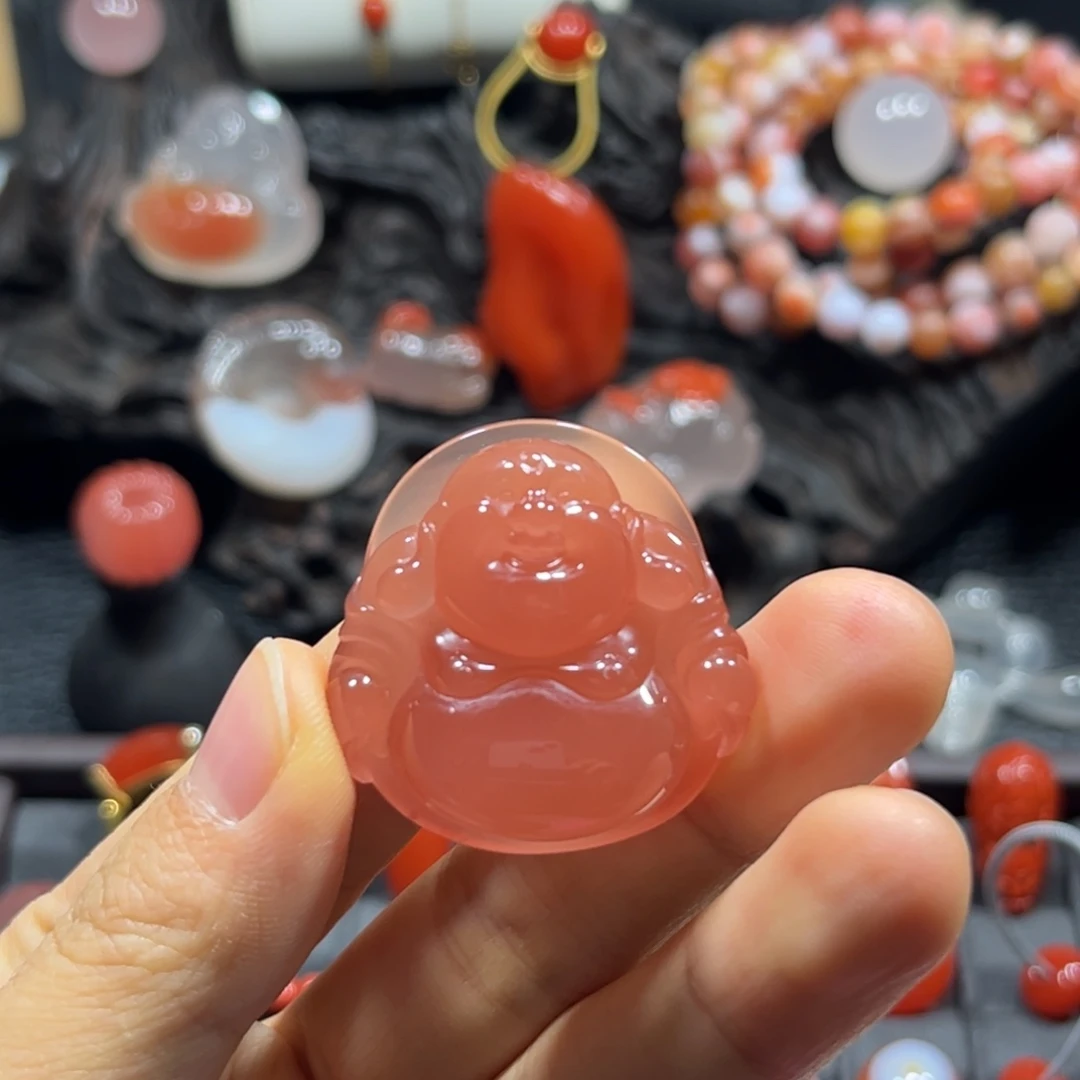 南红玛瑙未镶嵌吊坠(不含链)保山原矿南红冰粉弥勒佛