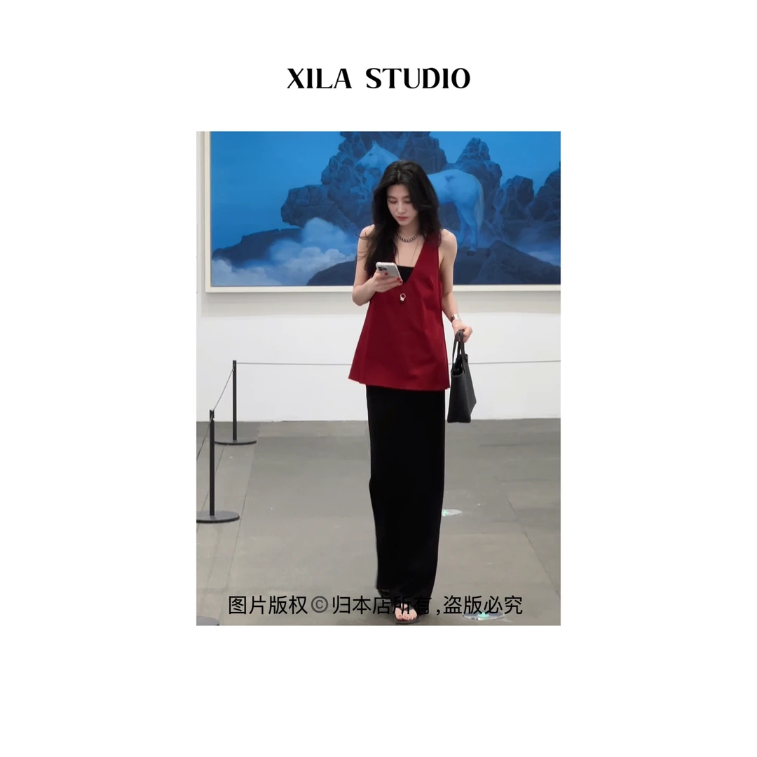 【XILA】秘鲁海岛棉轻奢哑光缎小A廓形背心