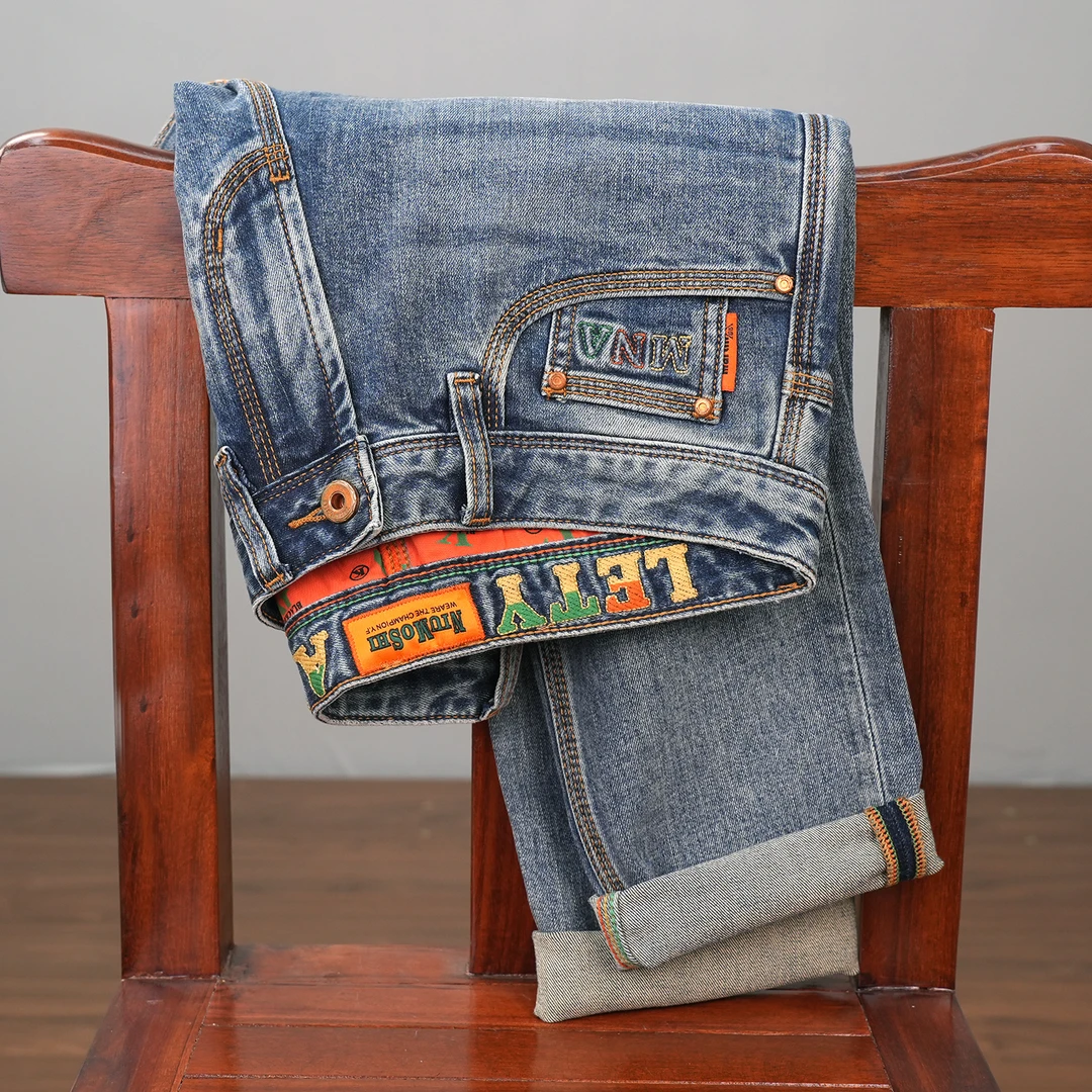 883夏季薄款新款水洗牛仔裤蓝色男士修身小直筒百搭长裤九分裤潮