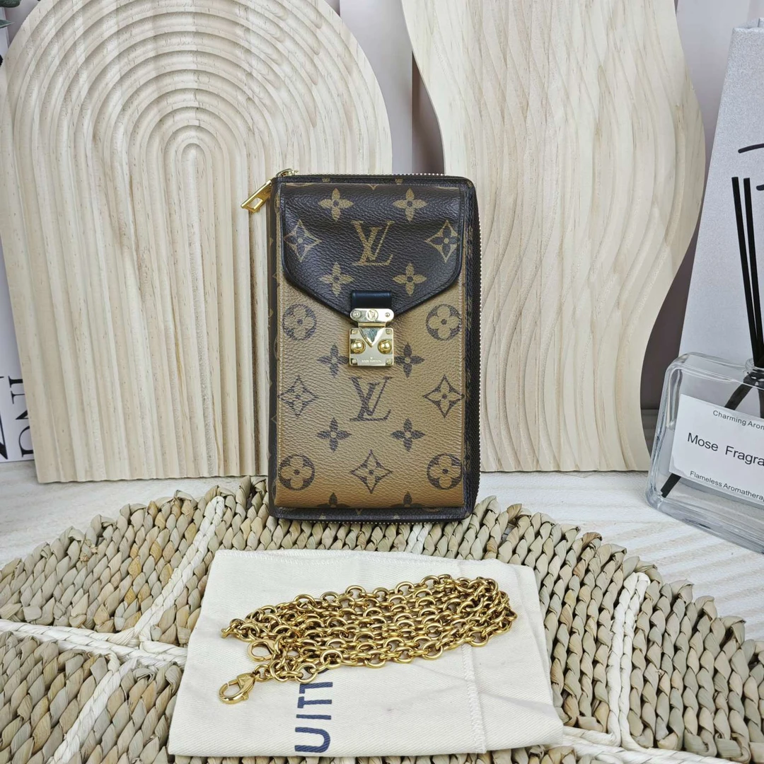 99新 LouisVuitton/路易威登 拼色老花 手机包 芯片款