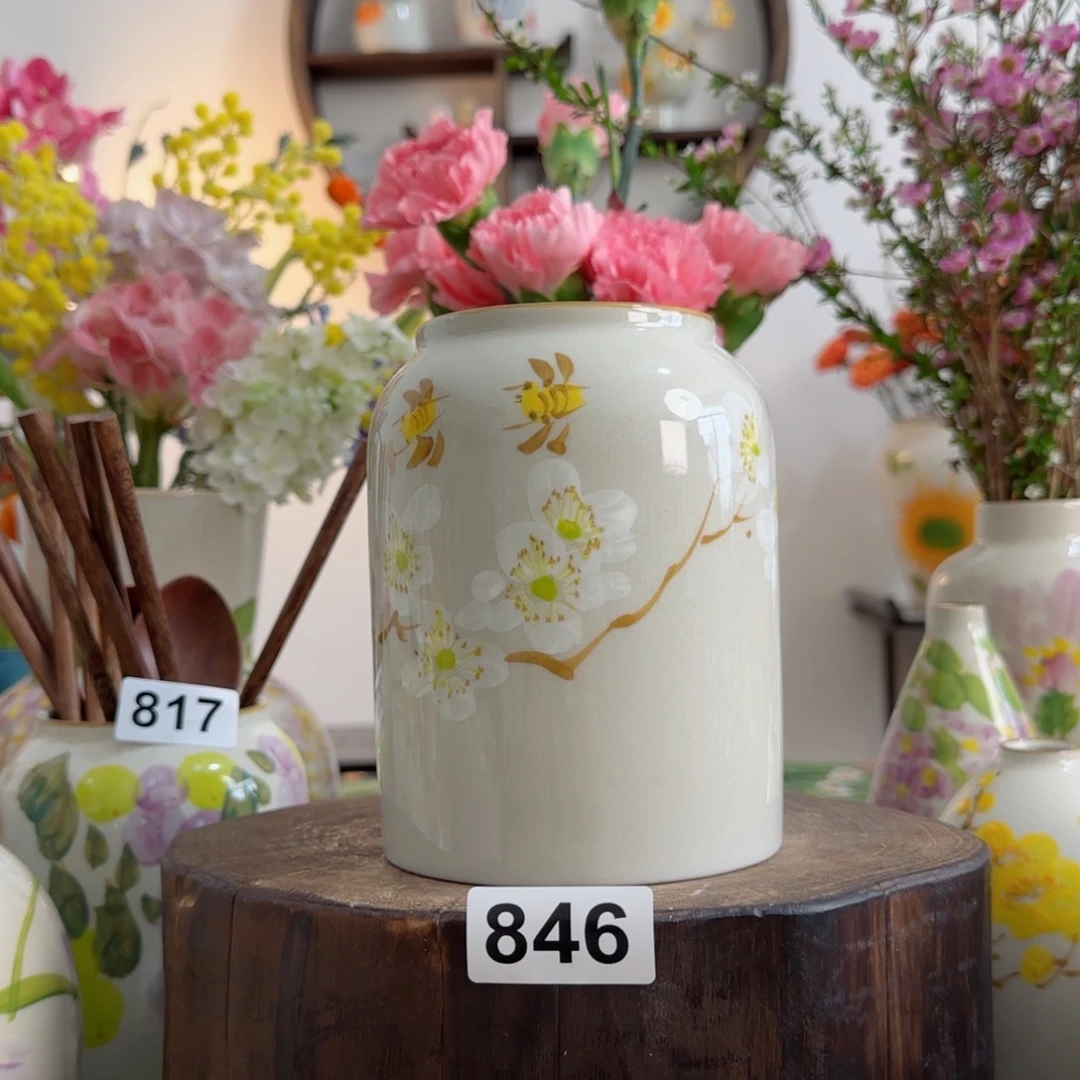 摆件景德镇陶瓷手绘小花瓶摆件无孔