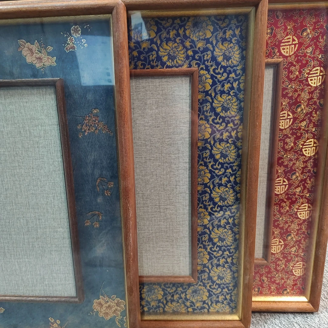 【618福利】宋锦50*50画芯33*33沙比利乌檀木立体框中框实木画框
