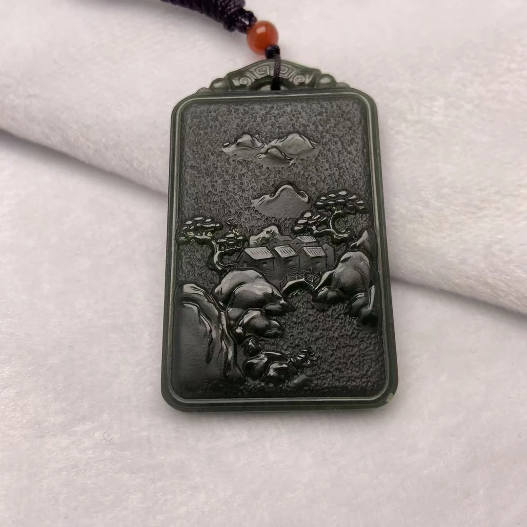 天然真玉山水牌D056