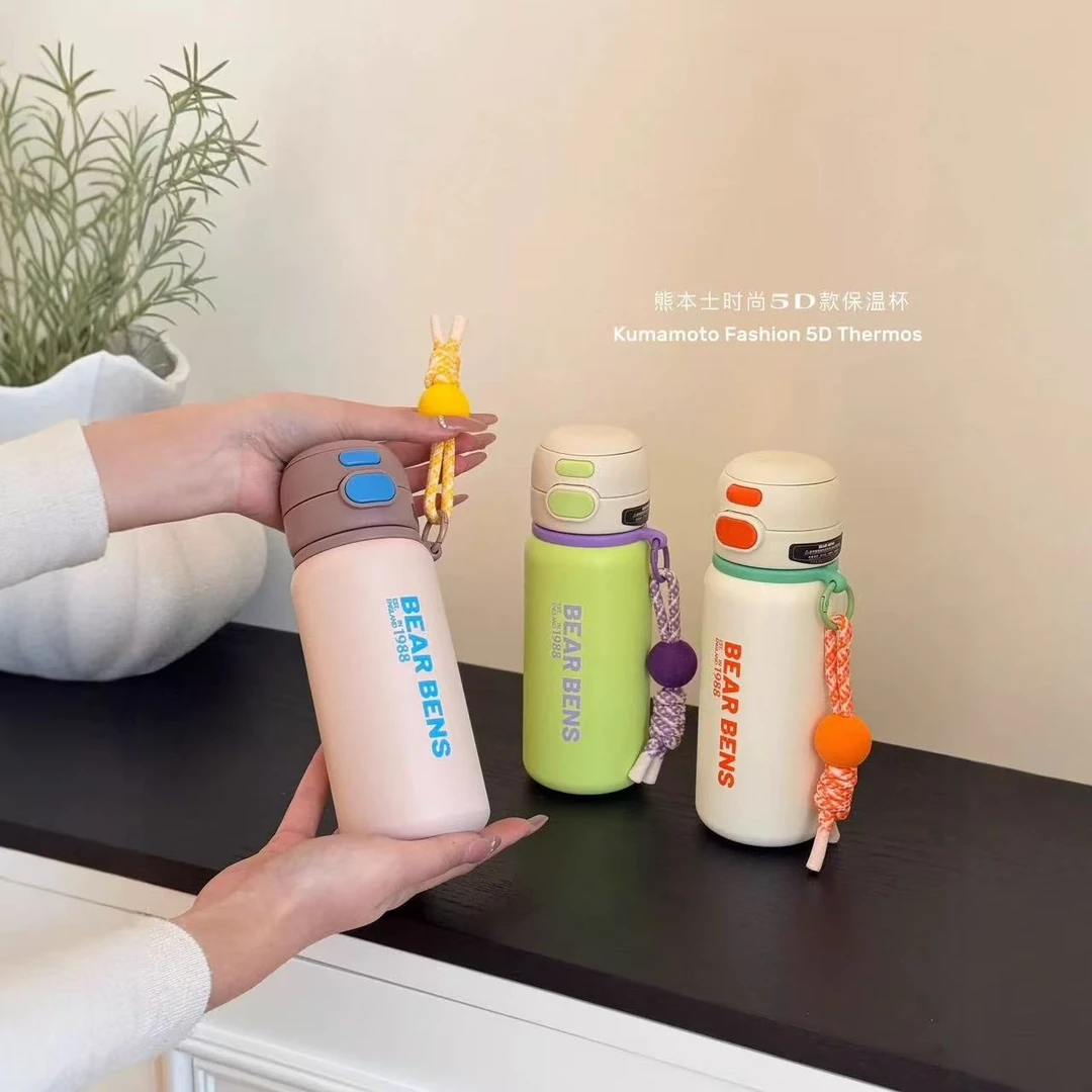 熊本士多巴胺保温杯颜值316不锈钢弹盖双饮杯子学生上学吸管杯