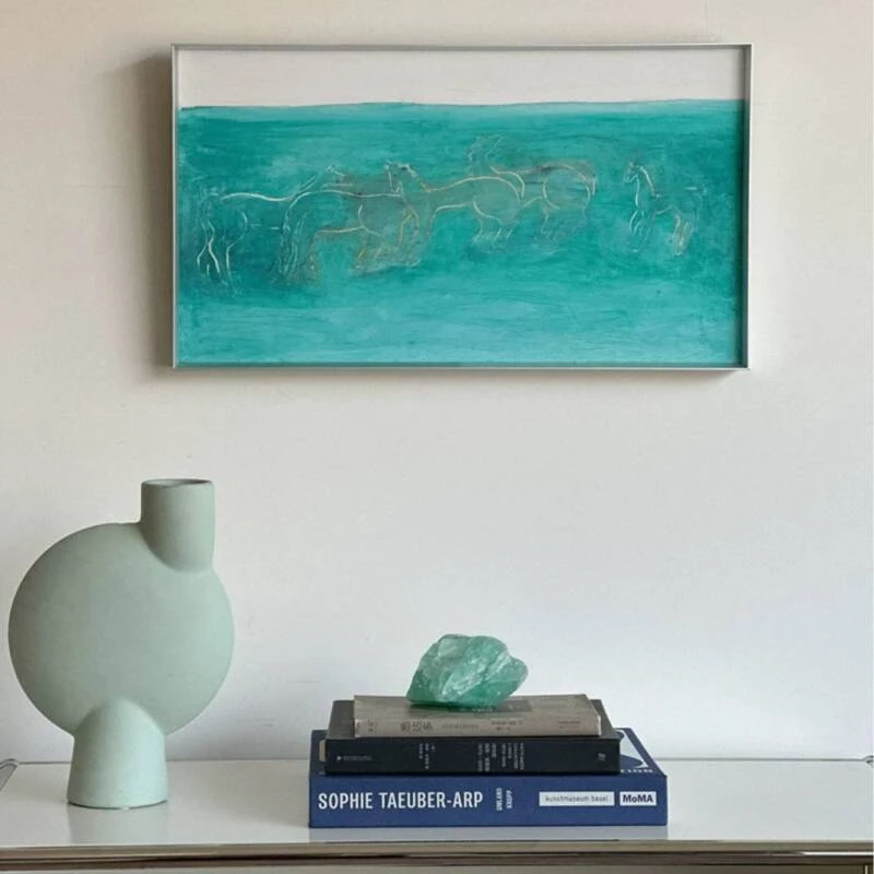 《绿境一隅》常玉小马现代简约客厅卧室艺术装饰画挂画意境油画