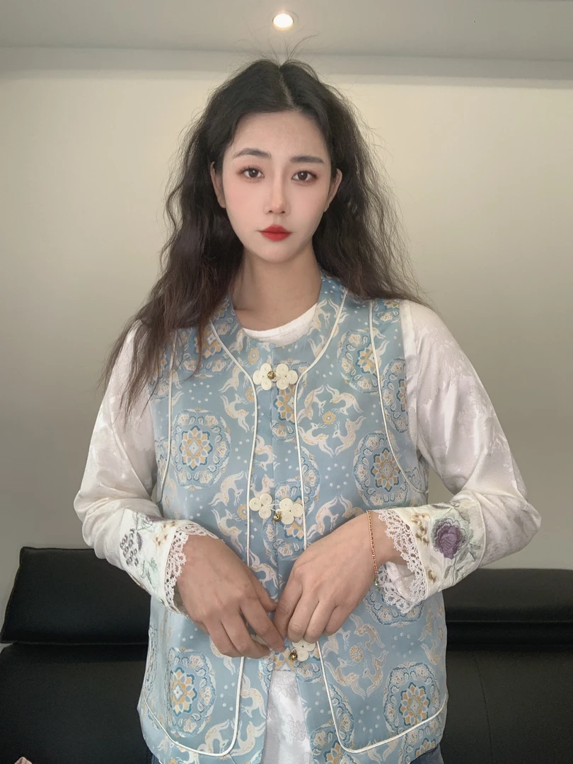 九月   金莲小鹿  新款中式织锦显瘦国风中式复古手工汉服马甲