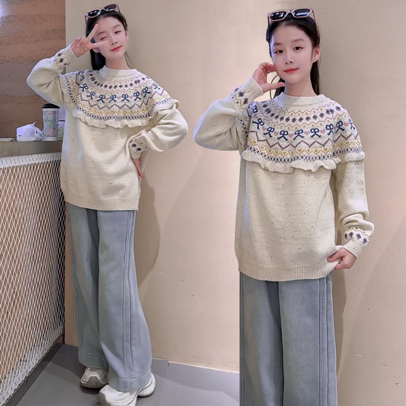 【允恬】女童复古毛衣秋冬2025新款加厚洋气时髦女大童毛线衣加厚潮