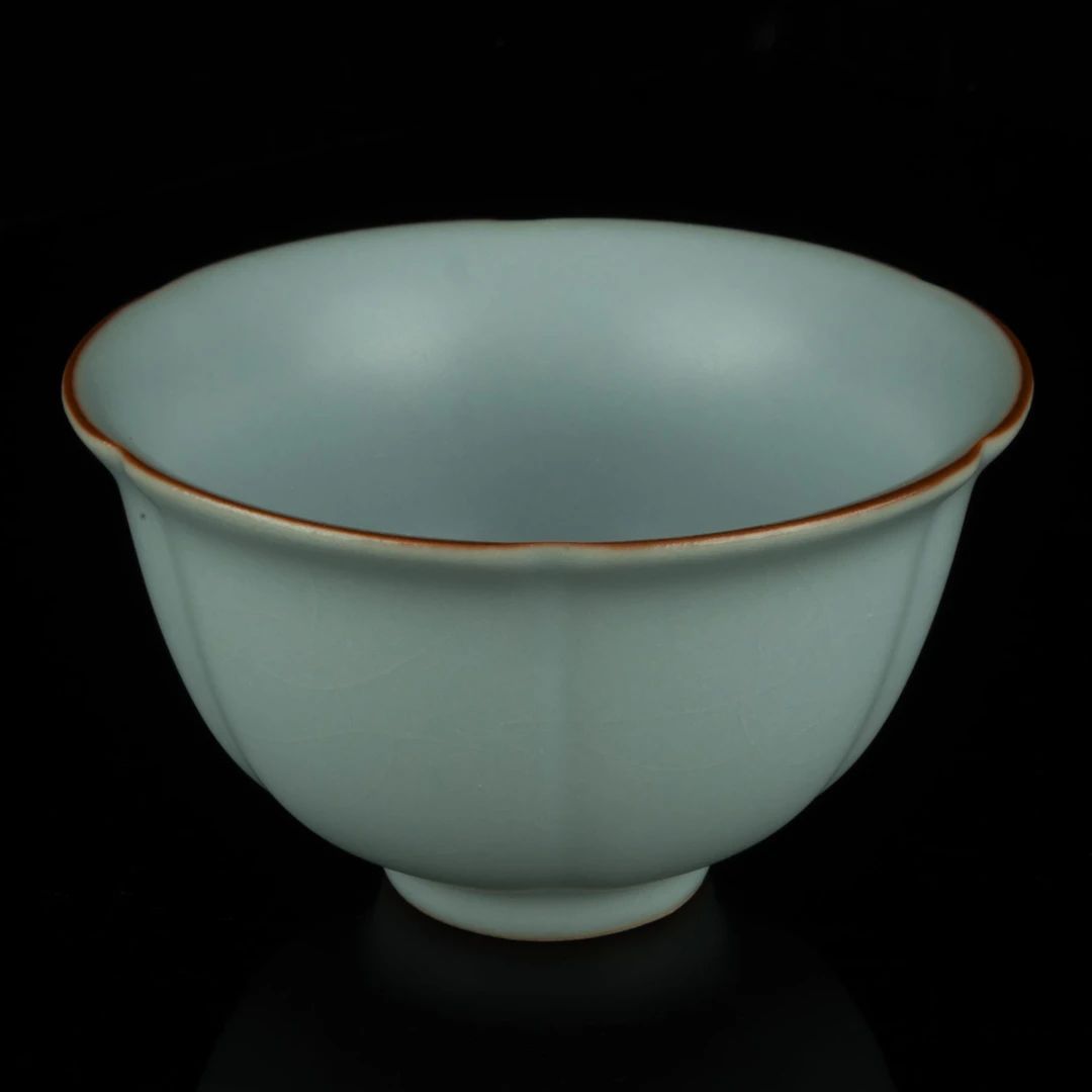 花口杯天青汝窑茶杯功夫主人杯单杯中式简约轻奢家用陶瓷品茗杯