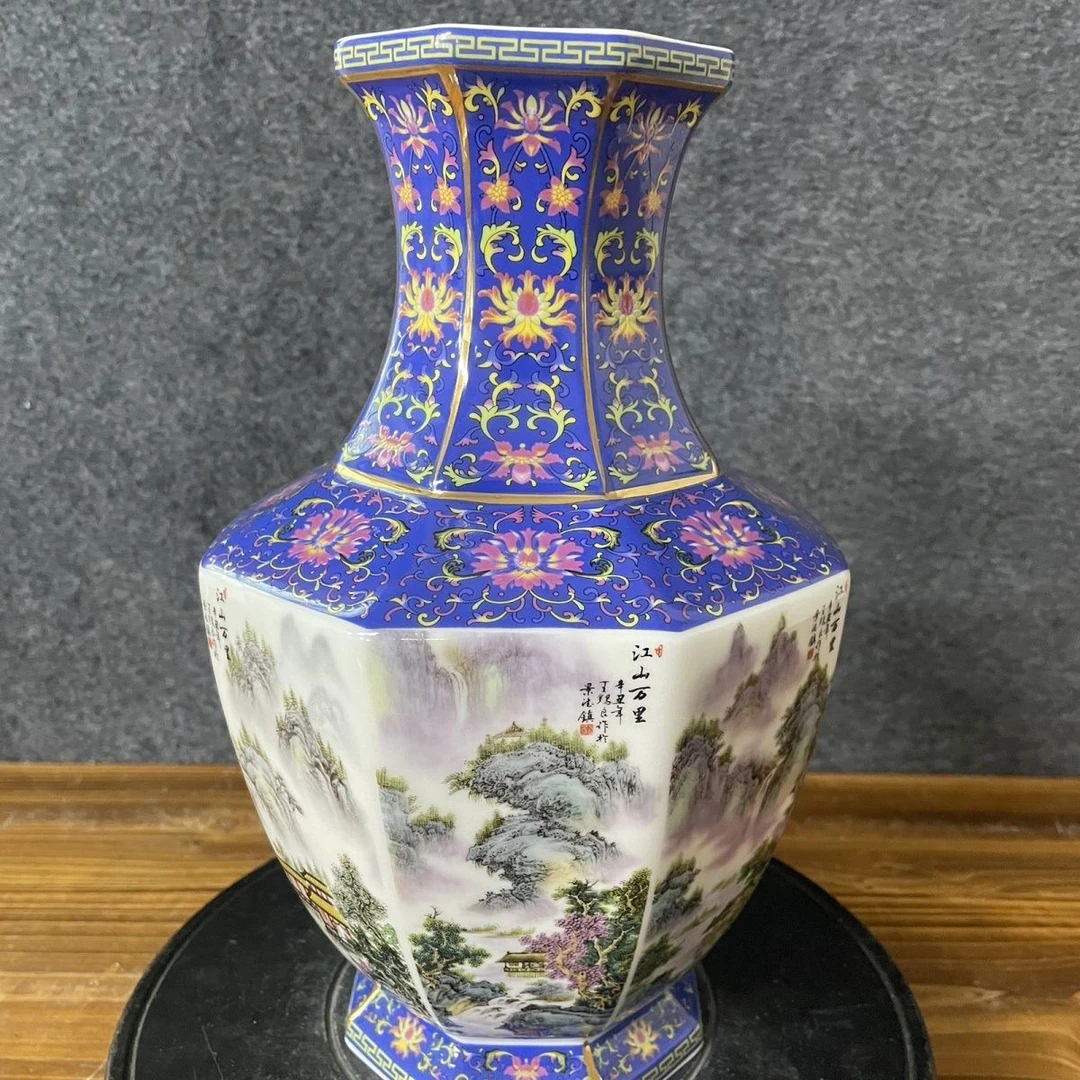 景德镇陶瓷艺术大师王锡良作品江山万里八方尊带证书礼盒收藏摆件