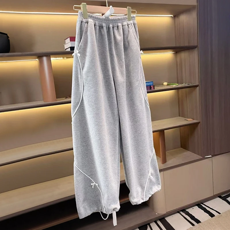 女童春秋装2025新款洋气休闲裤时尚时尚宽松女大童运动针织直筒裤